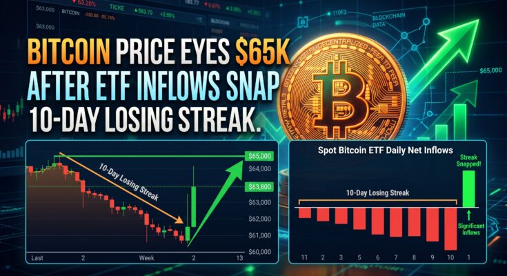 Bitcoin Price Eyes $65K After ETF Inflows Snap 10-Day Losing Streak